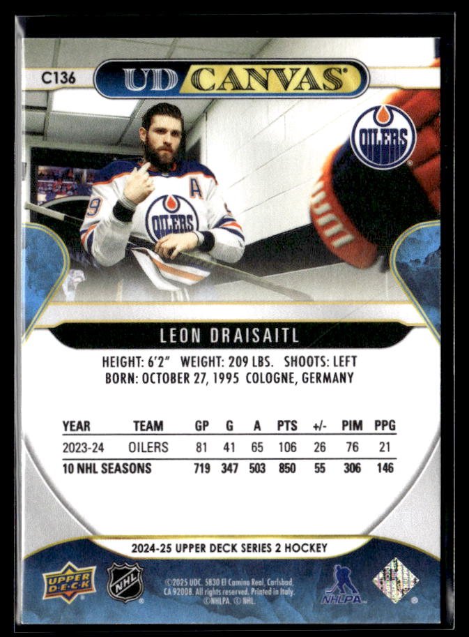 2024-25 Upper Deck Series 2 Hockey Canvas #C136 Leon Draisaitl (2)