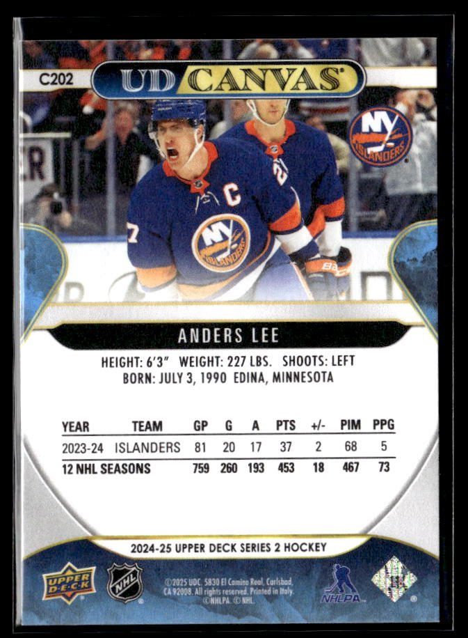 2024-25 Upper Deck Series 2 Hockey Canvas #C202 Anders Lee (2)