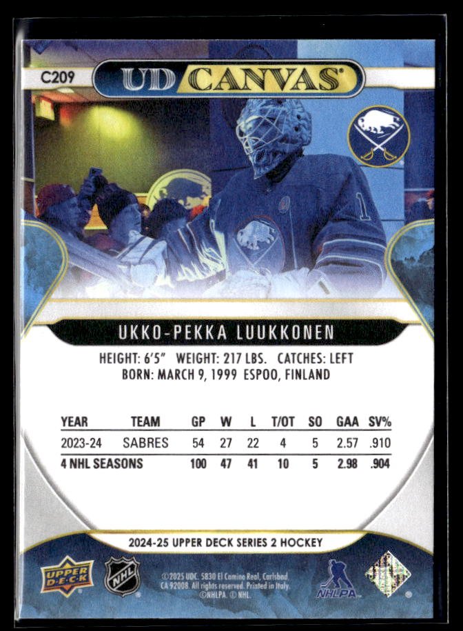 2024-25 Upper Deck Series 2 Hockey UD Canvas #C209 Ukko-Pekka Luukkonen (2)