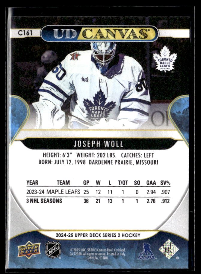 2024-25 Upper Deck Series 2 Hockey Canvas #C161 Joseph Woll (2)