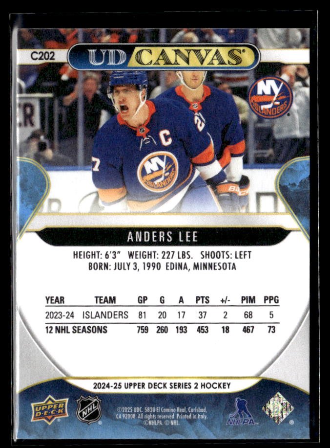 2024-25 Upper Deck Series 2 Hockey Canvas #C202 Anders Lee (2)