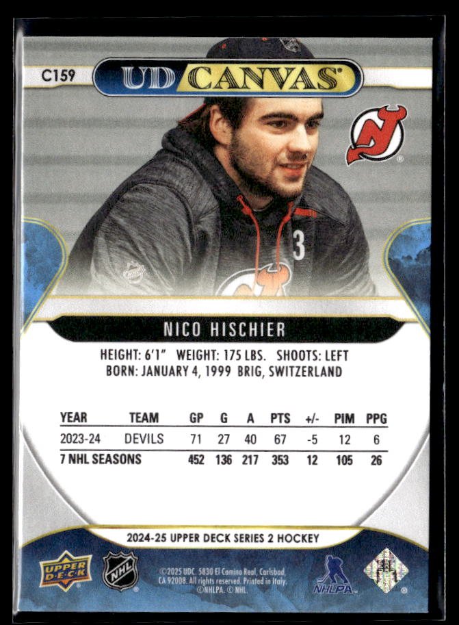 2024-25 Upper Deck Series 2 Hockey Canvas #C159 Nico Hischier (2)