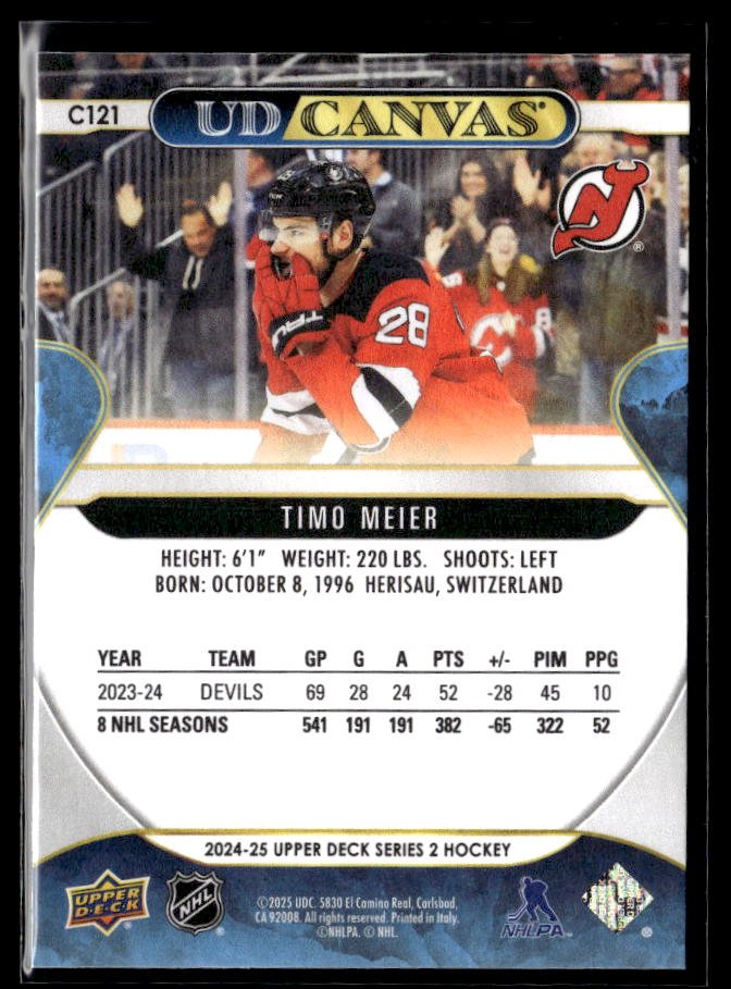 2024-25 Upper Deck Series 2 Hockey Canvas #C121 Timo Meier (2)