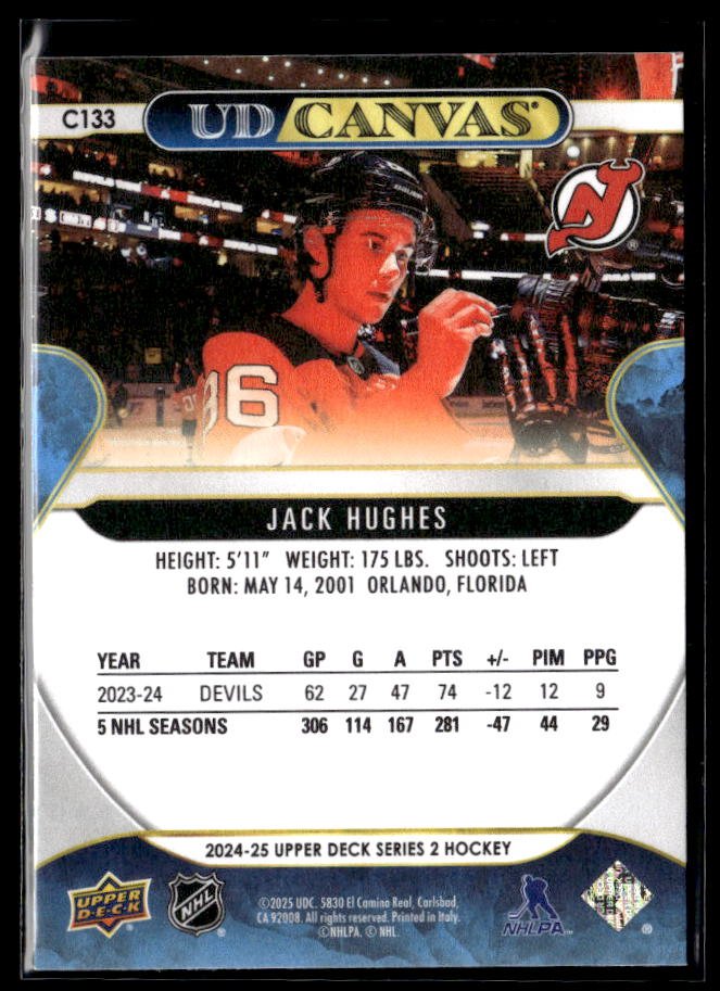 2024-25 Upper Deck Series 2 Hockey Canvas #C133 Jack Hughes (2)