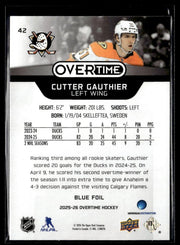 2025-26 Upper Deck Overtime Hockey Blue Foil #42 Cutter Gauthier (2)