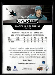 2025-26 Upper Deck Overtime Hockey Blue Foil #24 Macklin Celebrini (2)
