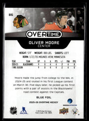 2025-26 Upper Deck Overtime Hockey Overtime Rookie Blue Foil #86 Oliver Moore (2)