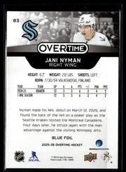 2025-26 Upper Deck Overtime Hockey Overtime Rookie Blue Foil #83 Jani Nyman (2)