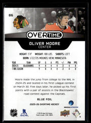 2025-26 Upper Deck Overtime Hockey Blue Foil #86 Oliver Moore RC (2)