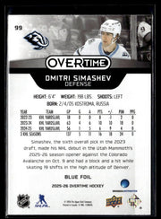 2025-26 Upper Deck Overtime Hockey Overtime Rookie Blue Foil #99 Dmitri Simashev (2)