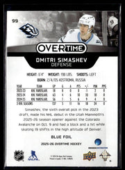 2025-26 Upper Deck Overtime Hockey Blue Foil #99 Dmitri Simashev RC (2)