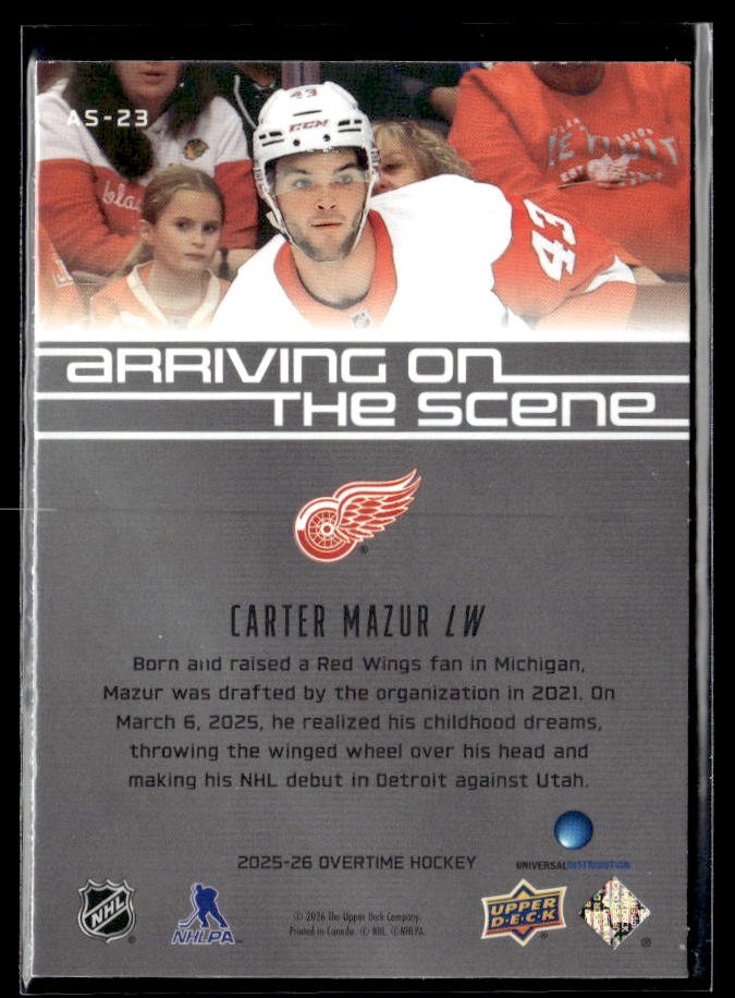 2025-26 Upper Deck Overtime Hockey Arriving on the Scene #AS-23 Carter Mazur (2)