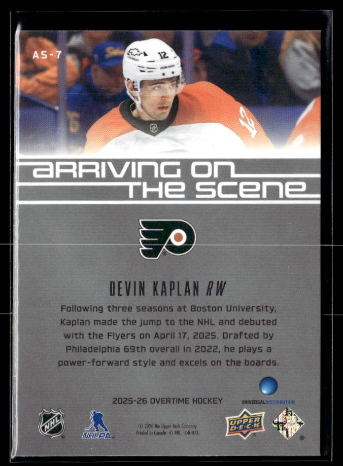 2025-26 Upper Deck Overtime Hockey Arriving on the Scene #AS-7 Devin Kaplan RC (2)