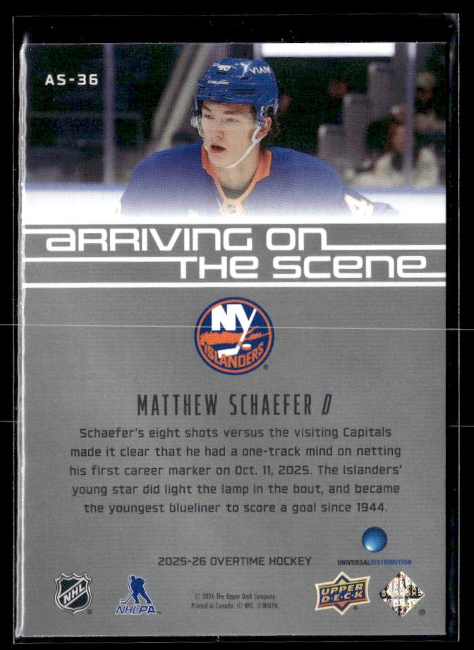 2025-26 Upper Deck Overtime Hockey Arriving on the Scene #AS-36 Matthew Schaefer (2)