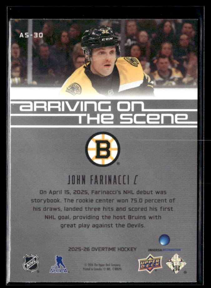 2025-26 Upper Deck Overtime Hockey Arriving on the Scene John Farinacci RC (2)