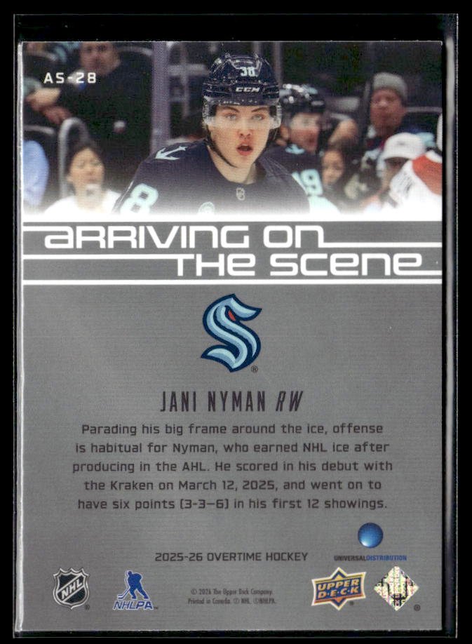 2025-26 Upper Deck Overtime Hockey Arriving on the Scene #AS-28 Jani Nyman RC (2)