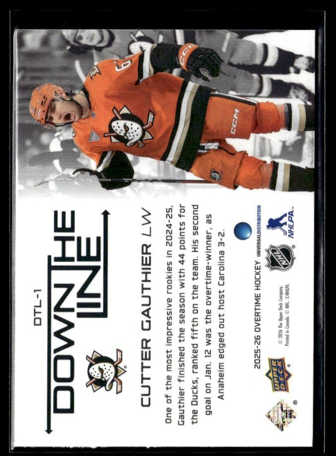 2025-26 Upper Deck Overtime Hockey Down the Line #DTL-1 Cutter Gauthier (2)