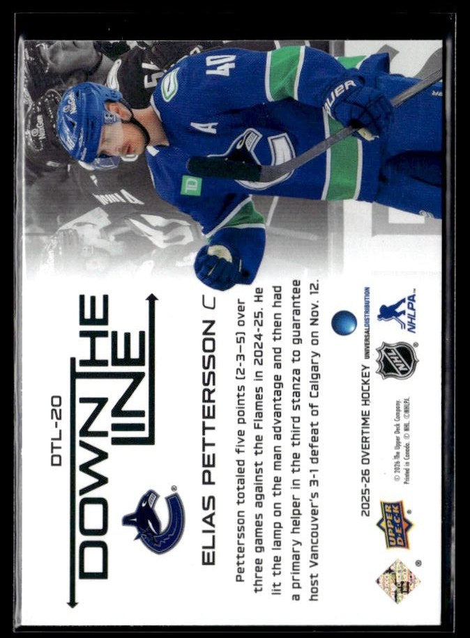 2025-26 Upper Deck Overtime Hockey Down the Line #DTL-20 Elias Pettersson (2)