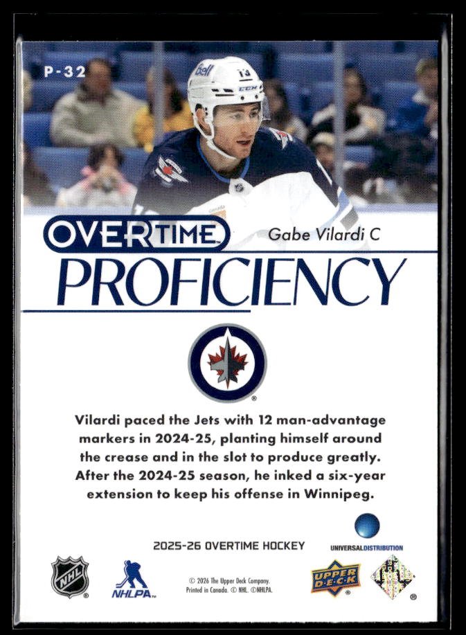 2025-26 Upper Deck Overtime Hockey Overtime Proficiency #P-32 Gabe Vilardi (2)