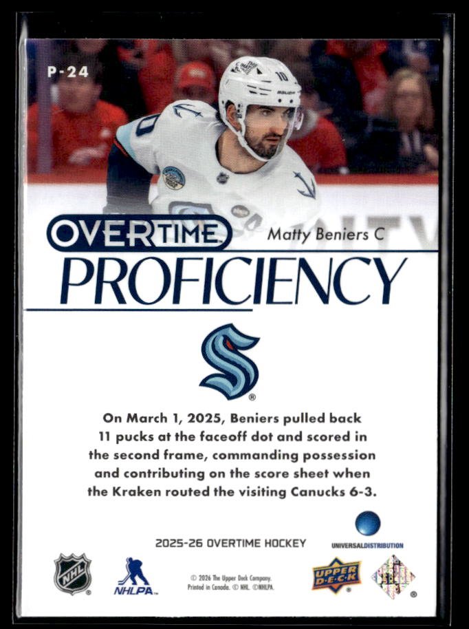 2025-26 Upper Deck Overtime Hockey Overtime Proficiency #P-24 Matty Beniers (2)