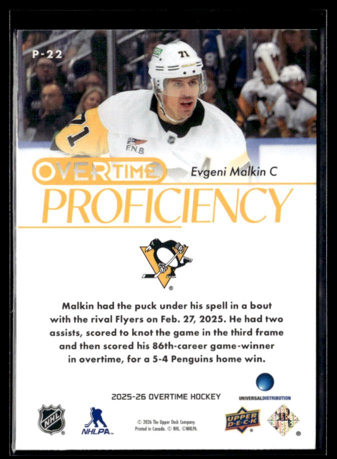 2025-26 Upper Deck Overtime Hockey Proficiency #P-22 Evgeni Malkin (2)
