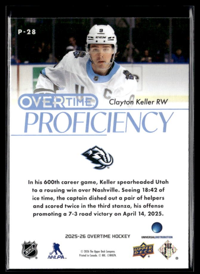 2025-26 Upper Deck Overtime Hockey Proficiency #P-28 Clayton Keller (2)