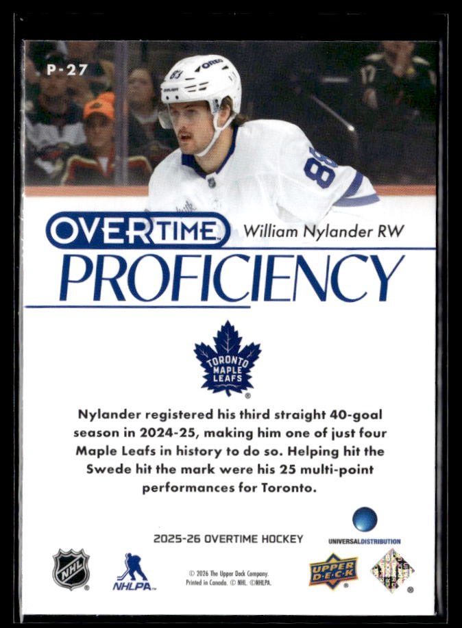 2025-26 Upper Deck Overtime Hockey Proficiency #P-27 William Nylander (2)