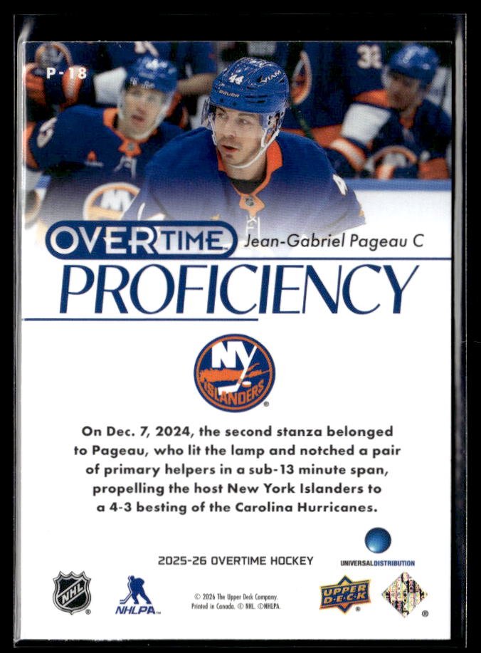 2025-26 Upper Deck Overtime Hockey Overtime Proficiency Jean-Gabriel Pageau (2)