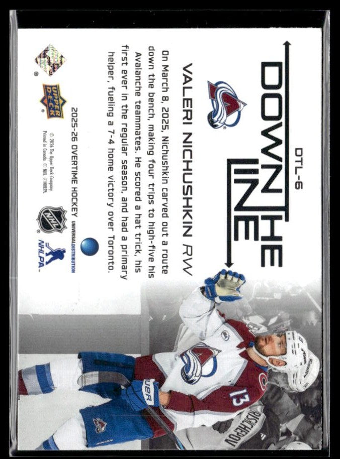 2025-26 Upper Deck Overtime Hockey Down the Line #DTL-6 Valeri Nichushkin (2)