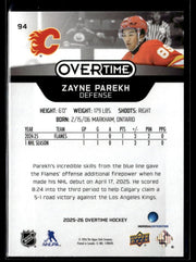 2025-26 Upper Deck Overtime Hockey #94 Zayne Parekh RC (2)