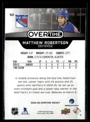 2025-26 Upper Deck Overtime Hockey Overtime Rookie #92 Matthew Robertson (2)