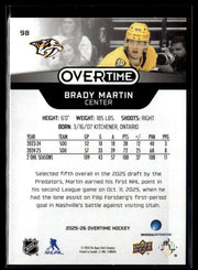 2025-26 Upper Deck Overtime Hockey Overtime Rookie #98 Brady Martin (2)