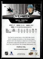 2025-26 Upper Deck Overtime Hockey Purple Foil #41 Will Smith /25 (2)