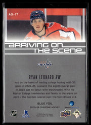 2025-26 UD Overtime Hockey Arriving on the Scene Blue Foil Ryan Leonard /25 (2)