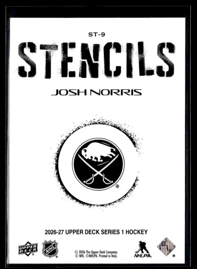 2026-27 Upper Deck Series 1 Hockey Stencils #ST-9 Josh Norris (2)