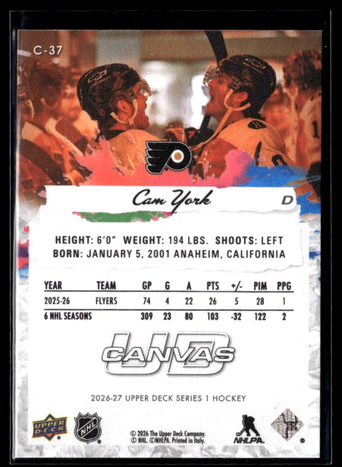2026-27 Upper Deck Series 1 Hockey Canvas #C-37 Cam York (2)
