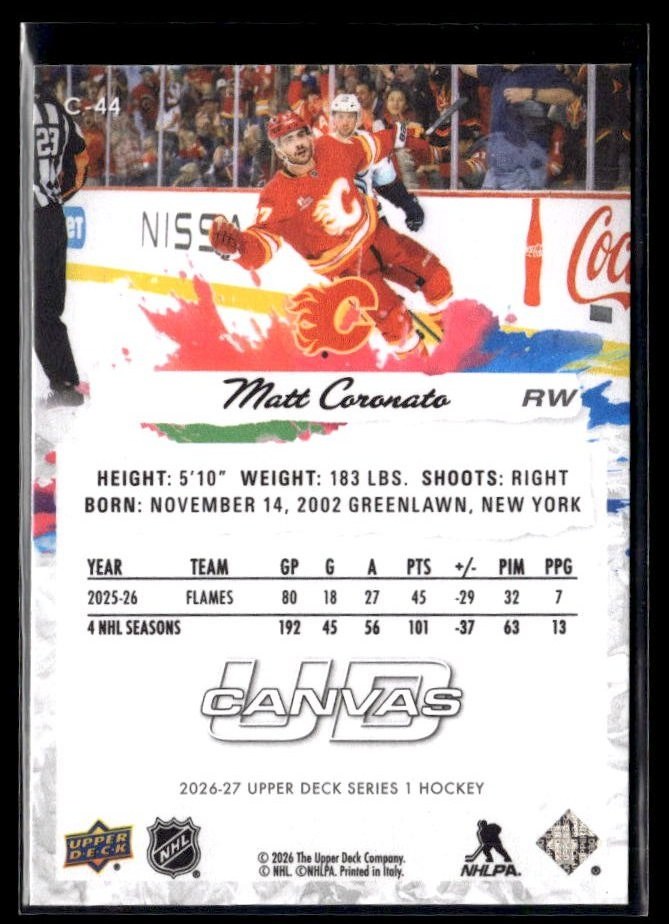2026-27 Upper Deck Series 1 Hockey Canvas #C-44 Matt Coronato (2)