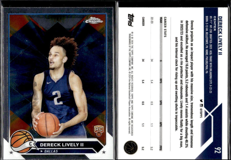2023-24 Topps Chrome Basketball #92 Dereck Lively II RC