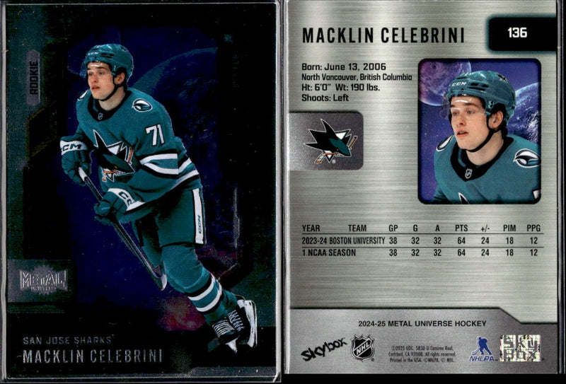 2024-25 Skybox Metal Universe Hockey #136 Macklin Celebrini RC