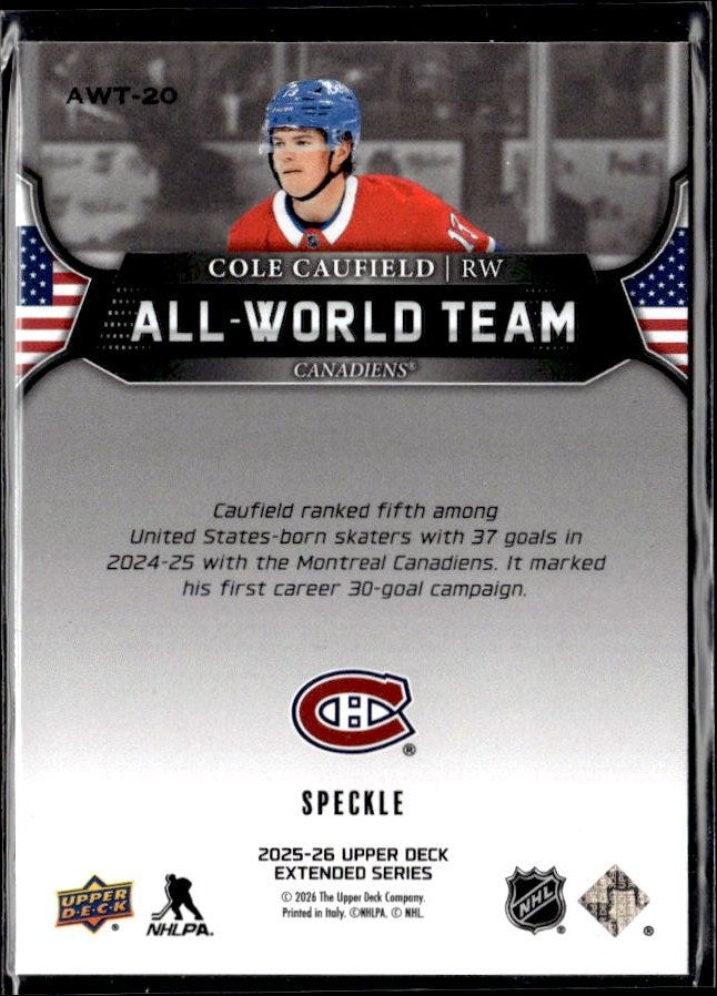 2025-26 Upper Deck Extended Series Hockey All-World Team Speckle Cole Caufield (2)