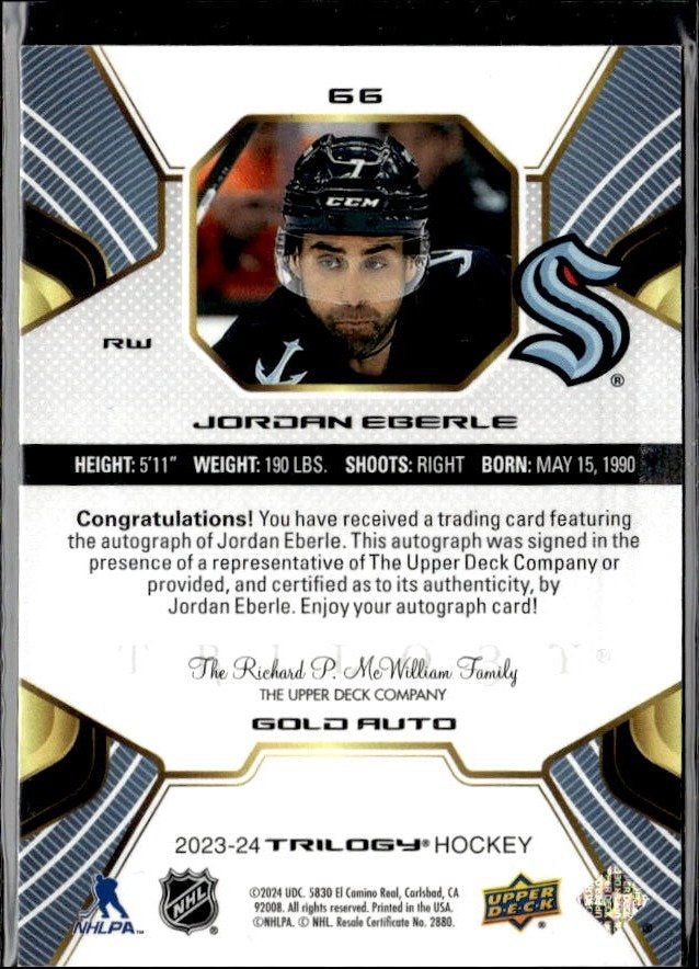 2023-24 Upper Deck Trilogy Hockey Gold Auto #66 Jordan Eberle (2)