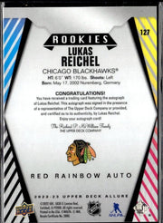 2022-23 Upper Deck Allure Hockey Rookies Red Rainbow Auto Lukas Reichel (2)