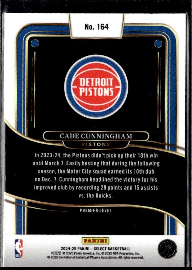 2024-25 Panini Select Basketball Premier Level Blue #164 Cade Cunningham (2)