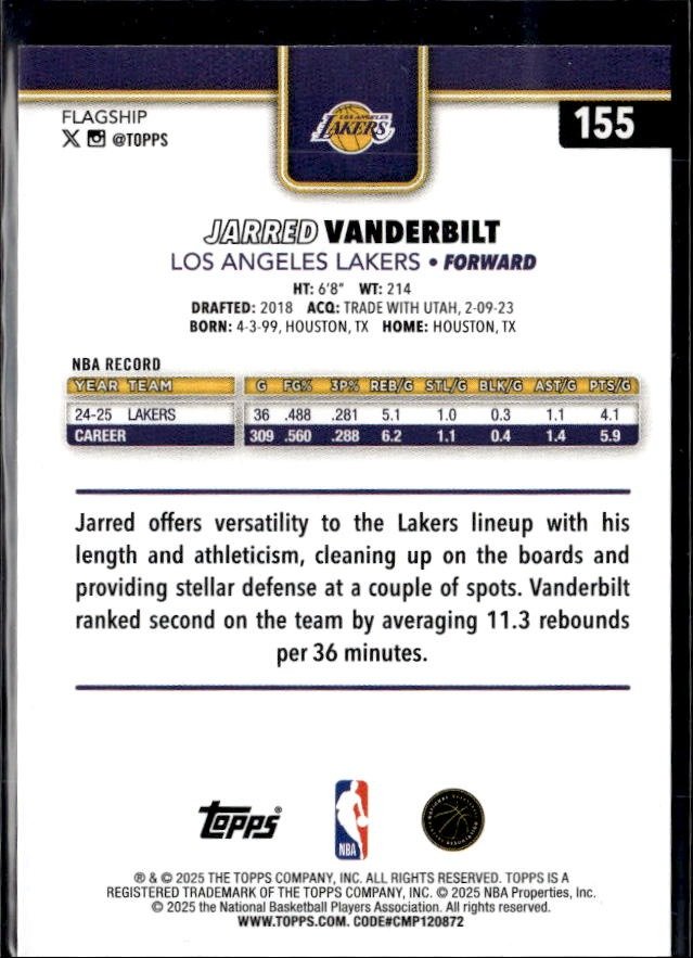 2024-25 Topps Flagship Basketball Tip Off #155 Jarred Vanderbilt (2)
