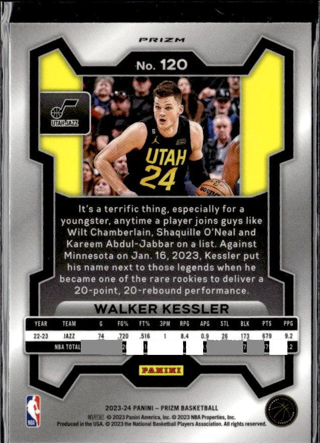 2023-24 Panini Prizm Basketball Silver Prizm #120 Walker Kessler (2)
