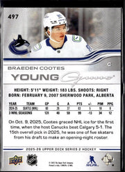 2025-26 Upper Deck Series 2 Hockey Young Guns #497 Braeden Cootes RC (2)