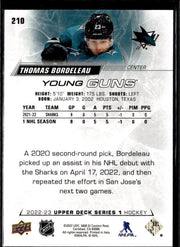 2022-23 Upper Deck Series 1 Hockey Young Guns #210 Thomas Bordeleau (2)