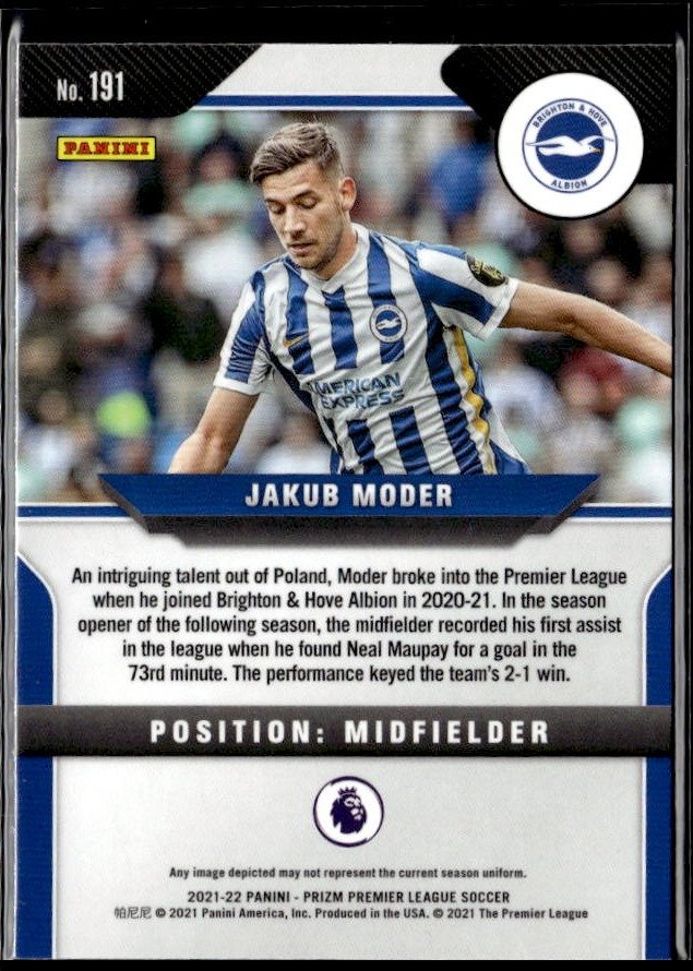 2021-22 Panini Prizm Premier League Soccer Base Rookie #191 Jakub Moder RC (2)