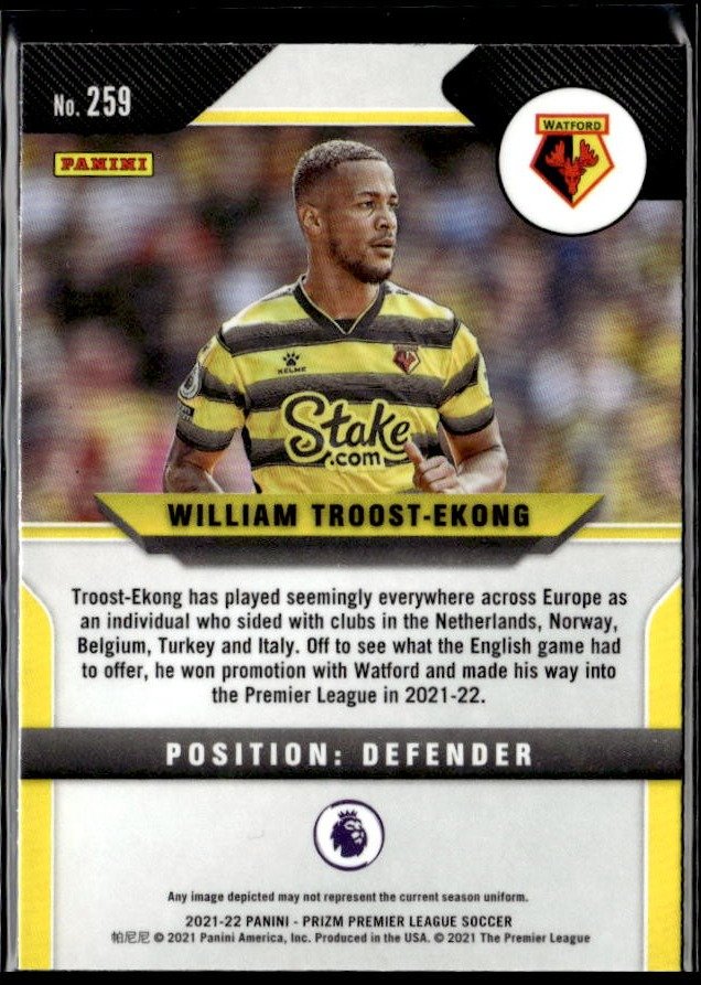 2021-22 Panini Prizm Premier League Soccer Rookie Base #259 William Troost Ekong (2)