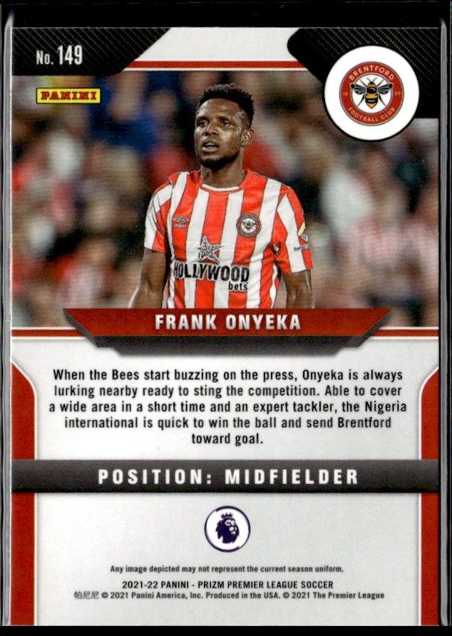 2021-22 Panini Prizm Premier League Soccer Rookie Base #149 Frank Onyeka RC (2)